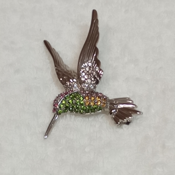 Charming 2" Rhinestone Hummingbird. Pin - Picture 2 of 7